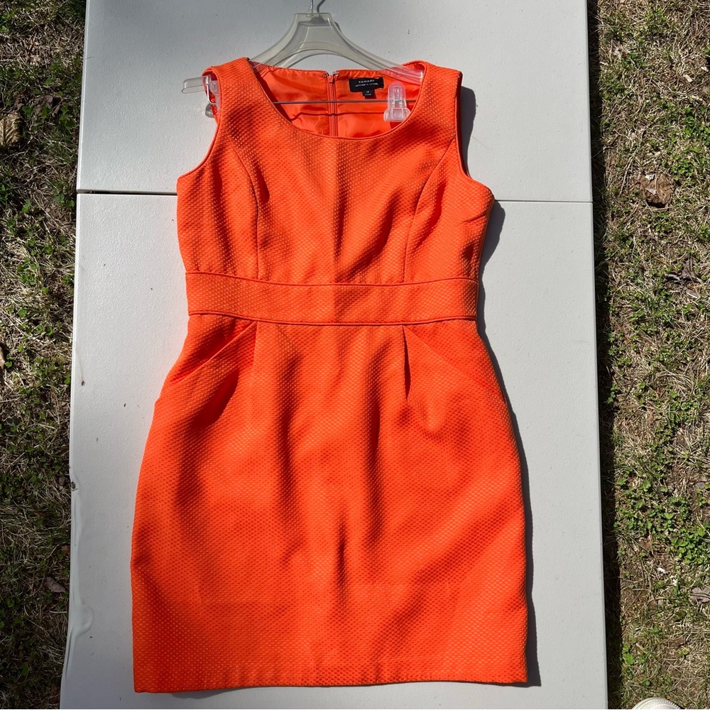 Tahari Orange Sleeveless Mini Dress Formal Cocktail Textured Thick Colorful